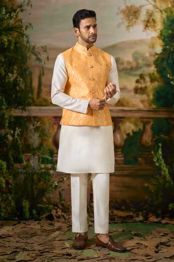 Arihant Rai Sinha Geometric Woven Nehru Jacket & Kurta Set