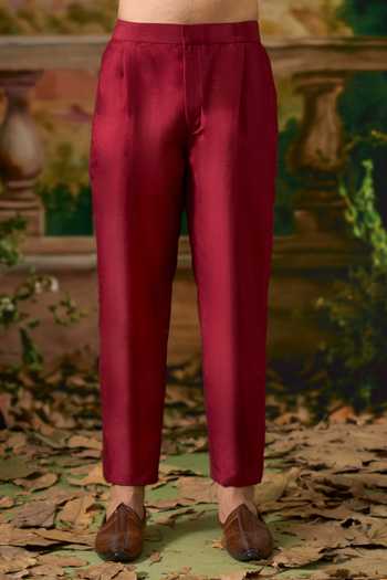 Buy_Arihant Rai Sinha_Maroon Silk Printed Nehru Jacket And Kurta Set _Online_at_Aza_Fashions