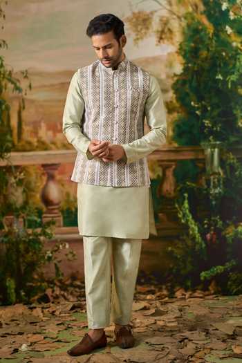 Buy Arihant Rai Sinha Green Silk, Rayon Embroidered Nehru Jacket And Kurta Set Buy_Arihant Rai Sinha_Green Silk, Rayon Embroidered Nehru Jacket And Kurta Set