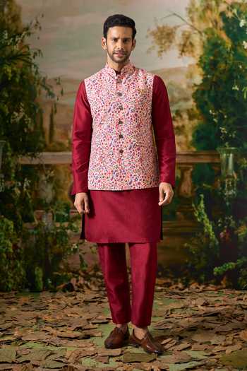 Arihant Rai Sinha Paisley Print Nehru Jacket & Kurta Set 