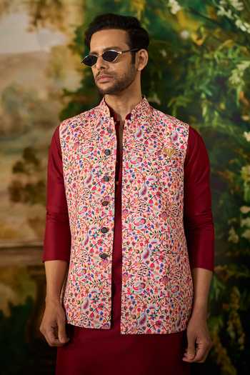 Buy Arihant Rai Sinha Maroon Silk, Cotton Paisley Print Nehru Jacket And Kurta Set Online at Aza Fashions Buy_Arihant Rai Sinha_Maroon Silk, Cotton Paisley Print Nehru Jacket And Kurta Set _Online_at_Aza_Fashions