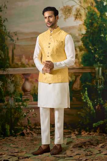 Shop_Arihant Rai Sinha_White Silk Sequin Embroidered Nehru Jacket And Kurta Set _Online_at_Aza_Fashions