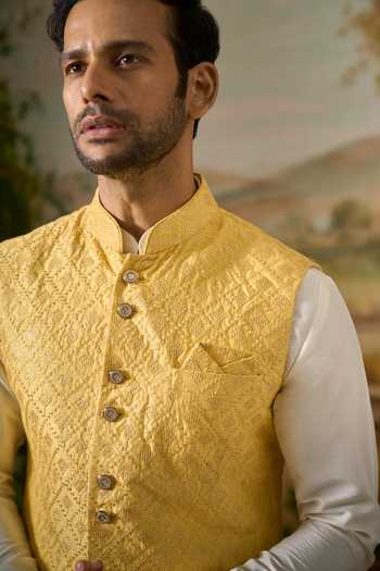 Buy_Arihant Rai Sinha_White Silk Sequin Embroidered Nehru Jacket And Kurta Set 