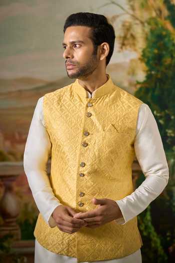 Shop_Arihant Rai Sinha_White Silk Sequin Embroidered Nehru Jacket And Kurta Set 