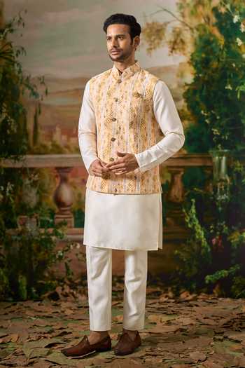 Buy Arihant Rai Sinha White Silk, Rayon Lucknowi Embroidered Nehru Jacket And Kurta Set Online at Aza Fashions Buy_Arihant Rai Sinha_White Silk, Rayon Lucknowi Embroidered Nehru Jacket And Kurta Set _Online_at_Aza_Fashions