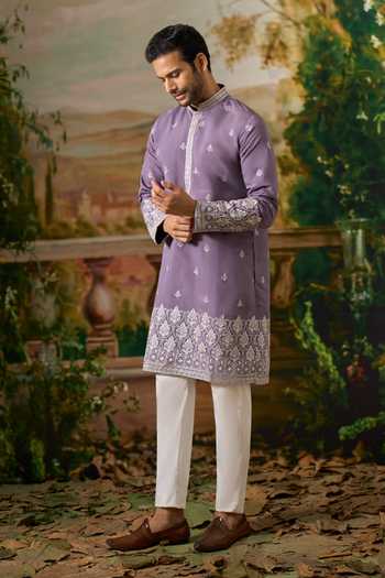 Buy Arihant Rai Sinha Purple Silk Embroidered Kurta And Pant Set Online at Aza Fashions Buy_Arihant Rai Sinha_Purple Silk Embroidered Kurta And Pant Set _Online_at_Aza_Fashions