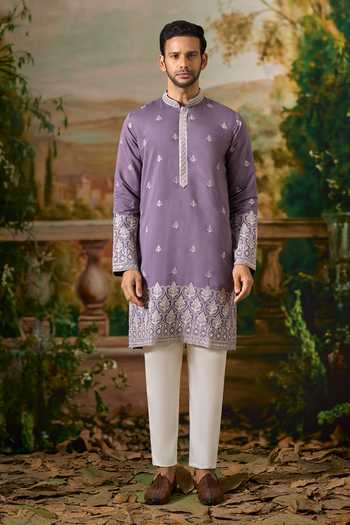 Arihant Rai Sinha Purple Silk Embroidered Kurta And Pant Set at Aza Fashions Arihant Rai Sinha_Purple Silk Embroidered Kurta And Pant Set _at_Aza_Fashions