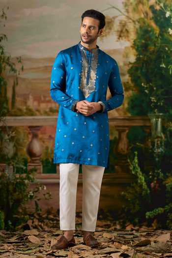 Buy_Arihant Rai Sinha_Blue Silk Zari Woven Kurta Set _Online_at_Aza_Fashions