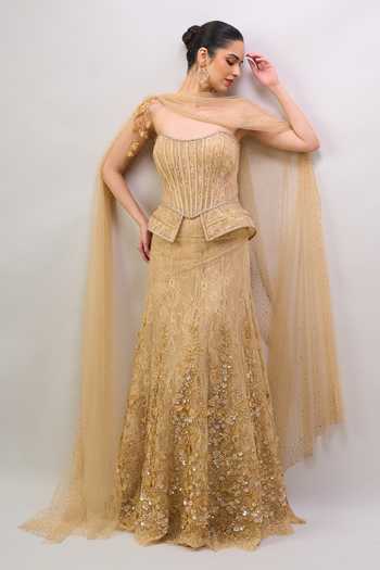Tarun Tahiliani Embroidered Pre-Draped Lehenga Saree Set 