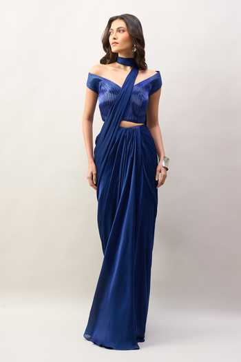 Amit Aggarwal Pre-Draped Saree With Embroidered Blouse
