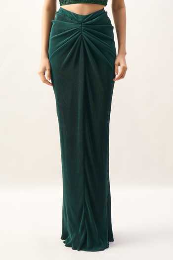 Buy Amit Aggarwal Green Square Neck Balloon Cape Draped Skirt Set Online at Aza Fashions Buy_Amit Aggarwal_Green Square Neck Balloon Cape Draped Skirt Set _Online_at_Aza_Fashions