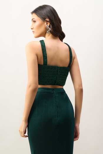 Shop Amit Aggarwal Green Square Neck Balloon Cape Draped Skirt Set Shop_Amit Aggarwal_Green Square Neck Balloon Cape Draped Skirt Set