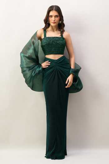 Amit Aggarwal Balloon Cape Draped Skirt Set