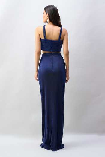 Amit Aggarwal Balloon Sheer Cape Draped Skirt Set