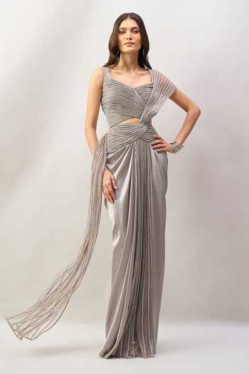 Amit Aggarwal Pre-Draped Saree With Cutdana Embroidered Blouse