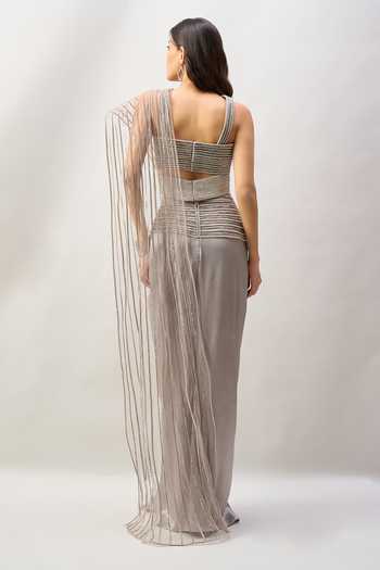 Amit Aggarwal Pre-Draped Saree With Cutdana Embroidered Blouse