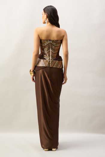 Amit Aggarwal Yoke Embroidered Saree Gown With Dupatta 