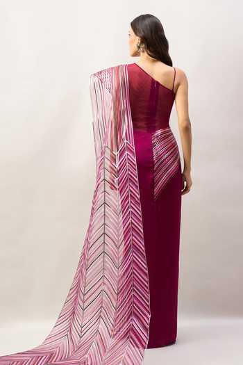 Amit Aggarwal Embroidered Saree Gown With Dupatta