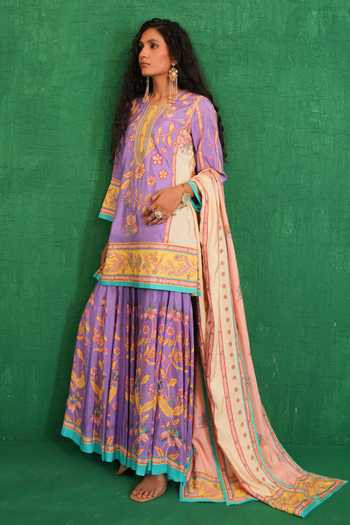 Swati Vijaivargie_Purple Silk Round Neck And Ivory Butterfly Sharara Set _at_Aza_Fashions