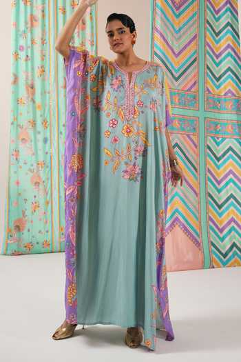 Swati Vijaivargie Sage & Purple Butterfly Kaftan 