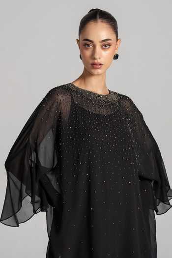 Buy_Namrata Joshipura_Black Georgette Round Neck Pearl Embellished Top _Online_at_Aza_Fashions