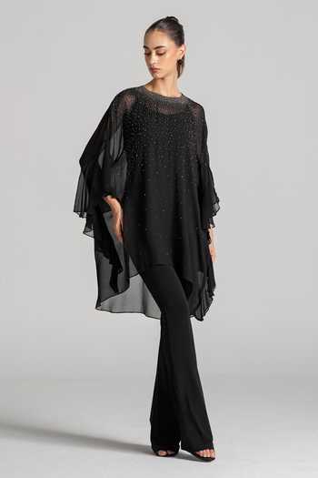 Buy_Namrata Joshipura_Black Georgette Round Neck Pearl Embellished Top 