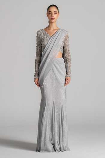 Namrata Joshipura Shimmer Draped Pleated Saree & Blouse Set 