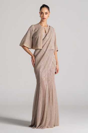 Namrata Joshipura Shimmer Pleated Pre-Draped Saree Set 