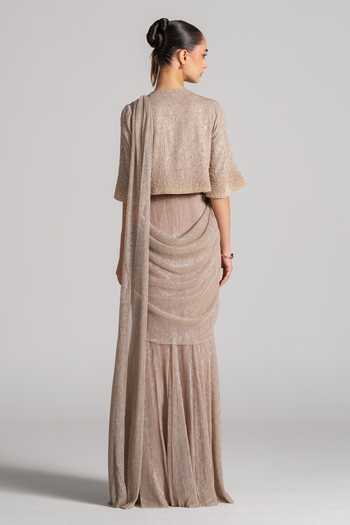 Namrata Joshipura Shimmer Pleated Pre-Draped Saree Set 