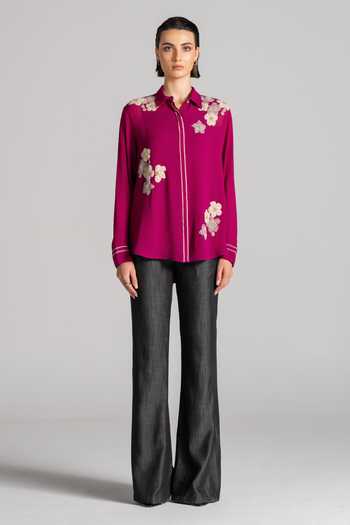 Buy Namrata Joshipura Magenta Georgette Collared Neck Moon Petal Embroidered Shirt Online at Aza Fashions Buy_Namrata Joshipura_Magenta Georgette Collared Neck Moon Petal Embroidered Shirt _Online_at_Aza_Fashions
