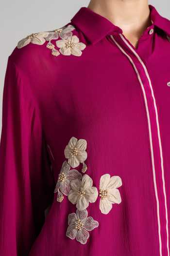 Buy Namrata Joshipura Magenta Georgette Collared Neck Moon Petal Embroidered Shirt Buy_Namrata Joshipura_Magenta Georgette Collared Neck Moon Petal Embroidered Shirt