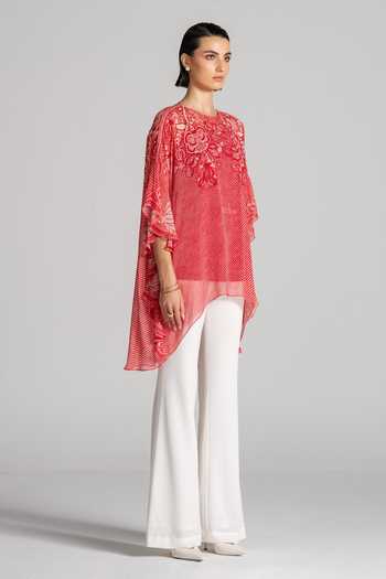 Namrata Joshipura_Red Georgette Round Neck Paisley Print Tunic _Online_at_Aza_Fashions