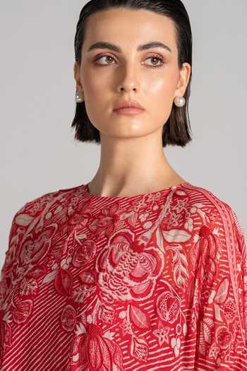 Buy_Namrata Joshipura_Red Georgette Round Neck Paisley Print Tunic _Online_at_Aza_Fashions