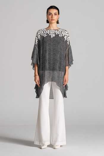 Buy_Namrata Joshipura_Black Georgette Boat Neck Stripe Pattern Top _Online_at_Aza_Fashions