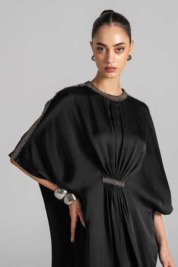 Buy Namrata Joshipura Black Satin Round Neck Jewel Cluster Embellished Dress Online at Aza Fashions Buy_Namrata Joshipura_Black Satin Round Neck Jewel Cluster Embellished Dress _Online_at_Aza_Fashions