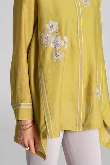 Buy Namrata Joshipura Yellow Chanderi Collared Neck Moon Petal Embroidered Tunic Online at Aza Fashions Buy_Namrata Joshipura_Yellow Chanderi Collared Neck Moon Petal Embroidered Tunic _Online_at_Aza_Fashions