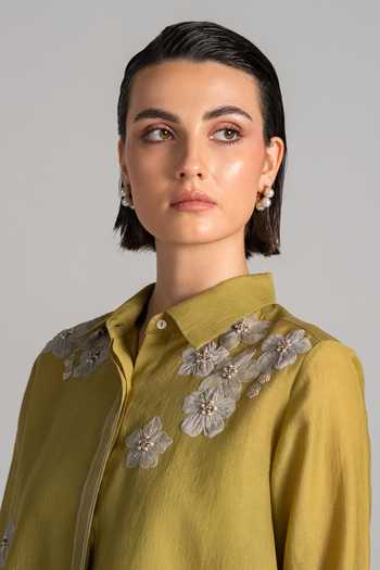 Namrata Joshipura Yellow Chanderi Collared Neck Moon Petal Embroidered Tunic at Aza Fashions Namrata Joshipura_Yellow Chanderi Collared Neck Moon Petal Embroidered Tunic _at_Aza_Fashions