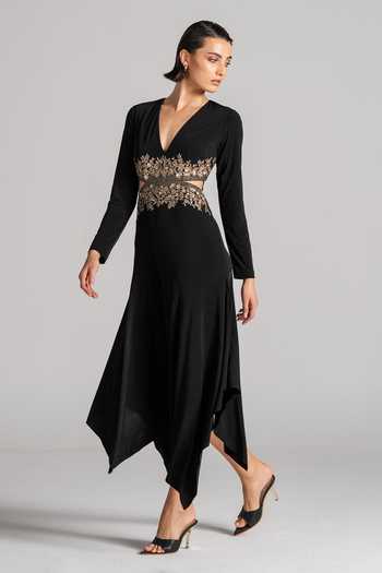 Buy Namrata Joshipura Black Jersey V-neck Metallic Floral Embroidered Dress Buy_Namrata Joshipura_Black Jersey V-neck Metallic Floral Embroidered Dress