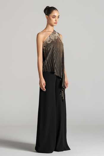 Shop Namrata Joshipura Black Georgette One Shoulder Shimmer Paisley Embellished Jumpsuit Online at Aza Fashions Shop_Namrata Joshipura_Black Georgette One Shoulder Shimmer Paisley Embellished Jumpsuit _Online_at_Aza_Fashions