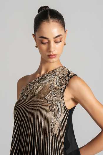Namrata Joshipura Black Georgette One Shoulder Shimmer Paisley Embellished Jumpsuit at Aza Fashions Namrata Joshipura_Black Georgette One Shoulder Shimmer Paisley Embellished Jumpsuit _at_Aza_Fashions