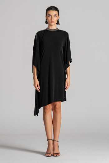 Namrata Joshipura Black Jersey High Neck Neckline Embellished Short Dress Online at Aza Fashions Namrata Joshipura_Black Jersey High Neck Neckline Embellished Short Dress _Online_at_Aza_Fashions