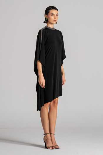 Buy Namrata Joshipura Black Jersey High Neck Neckline Embellished Short Dress Online at Aza Fashions Buy_Namrata Joshipura_Black Jersey High Neck Neckline Embellished Short Dress _Online_at_Aza_Fashions