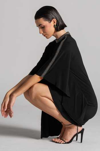 Shop Namrata Joshipura Black Jersey High Neck Neckline Embellished Short Dress Online at Aza Fashions Shop_Namrata Joshipura_Black Jersey High Neck Neckline Embellished Short Dress _Online_at_Aza_Fashions