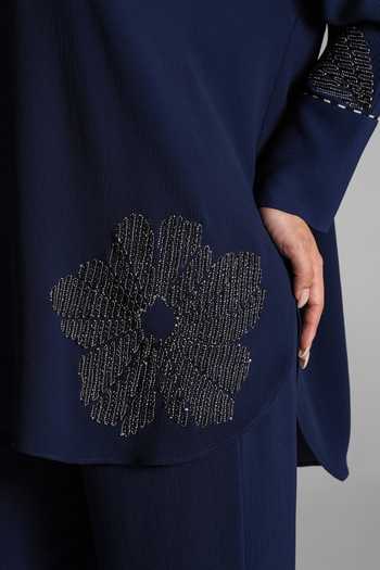 Buy_Namrata Joshipura_Blue Crepe Collared Neck Embellished Top And Pant Set 