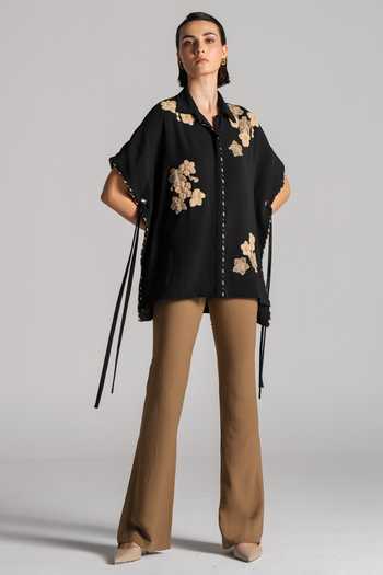 Buy_Namrata Joshipura_Black Crepe Collared Neck Textured Top _Online_at_Aza_Fashions