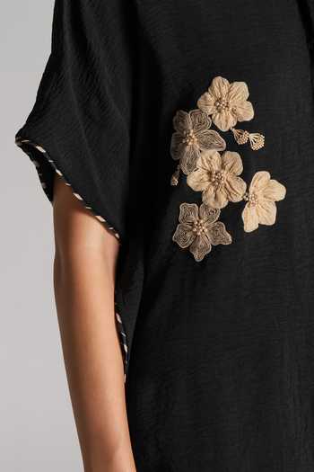 Namrata Joshipura_Black Crepe Collared Neck Textured Top _at_Aza_Fashions