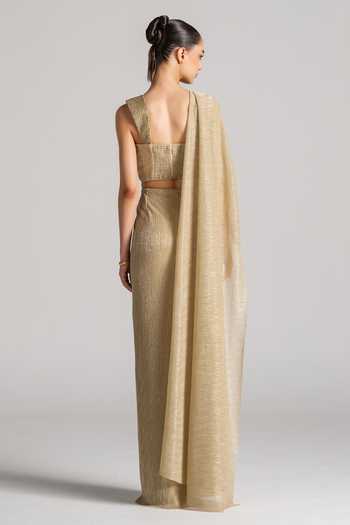 Namrata Joshipura Shimmer Pleated Pre-Draped Saree & Blouse Set 