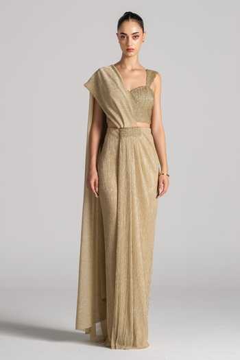 Namrata Joshipura Shimmer Pleated Pre-Draped Saree & Blouse Set 