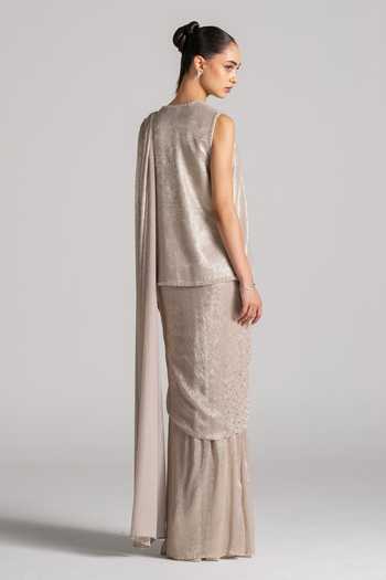 Namrata Joshipura Shimmer Pleated Saree Set With Jacket 