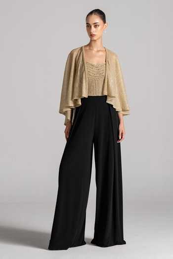 Namrata Joshipura Crystal Wave Shimmer Pleated Jumpsuit With Cape 